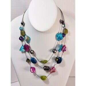 Sonoma Life Style Purple Blue Green Shell Gun Metal Multi Strand Necklace